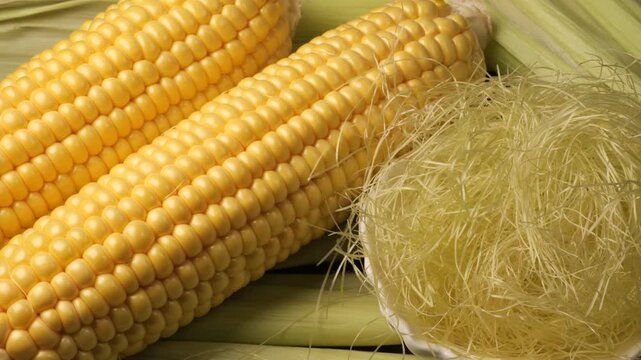 Fresh yellow corn on the cob with husks