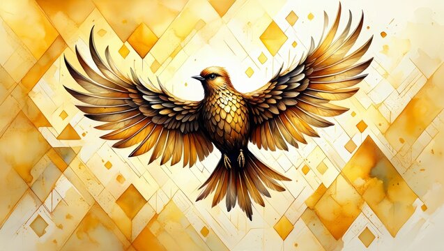 Majestic Golden Phoenix with Wings Spread