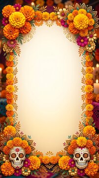 Floral Marigold Frame Design for Hispanic Heritage Month Celebration