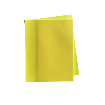 A single rectangular yellow sticky note paper with a smooth texture, isolated on a solid white background, for easy use, in documents isolated on a transparent background