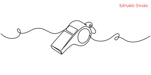 Obraz premium Whistle continuous one line drawing minimalist sport object illustration, Continuous one line drawing of a sports whistle for coach and referee icon Minimalist single line art of a whistle symbol.