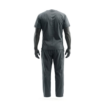 Scrubs uniform medical isolated on a transparent background featuring a back view of a healthcare professional in dark grey clothing