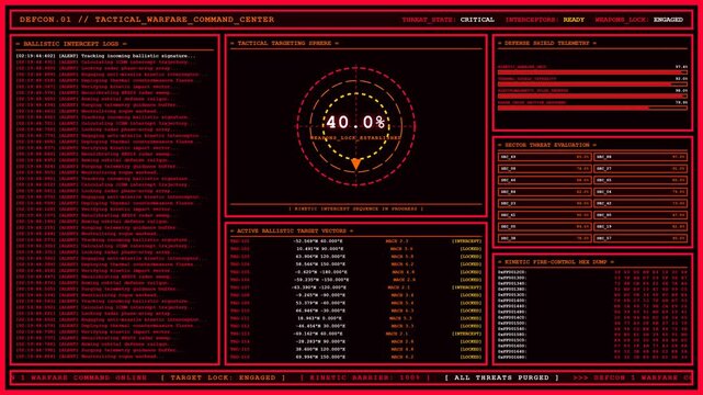 Defcon Tactical Warfare Command Center Missile Intercept Dashboard.