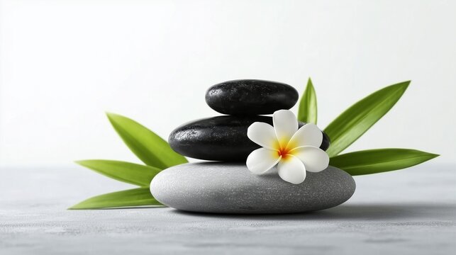 Zen Basalt Stones and Plumeria Flower Representing Balance and Wellness
