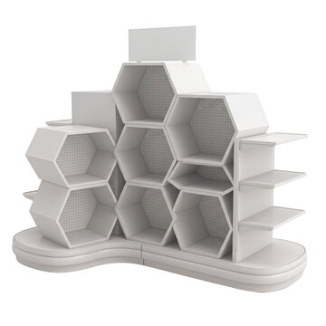 Blank Hexagonal Honeycomb Retail Display Shelving Unit with Pegboard