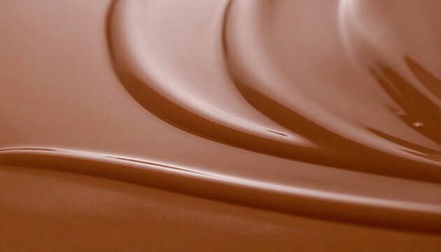 Smooth melted milk chocolate swirl surface texture close up with silky brown waves dessert background