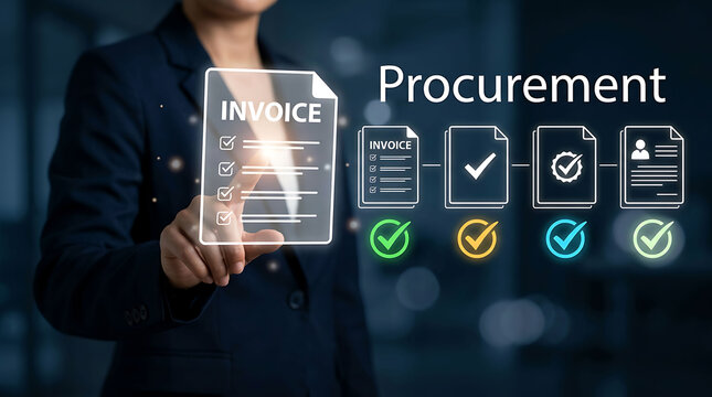Business woman managing digital invoice procurement process document management