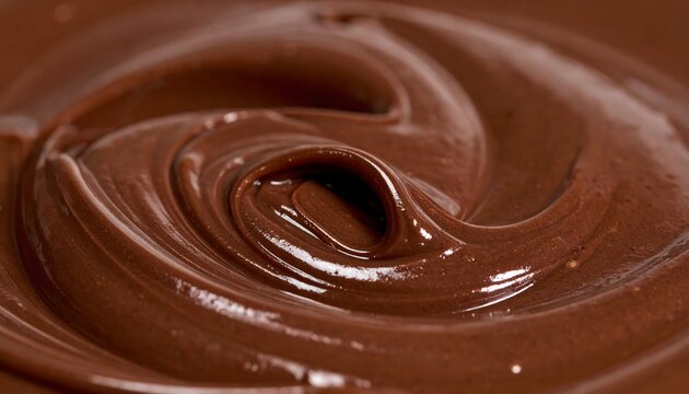 Creamy Melted Chocolate Swirl Close Up Texture, Rich Dark Cocoa Paste Dessert Background