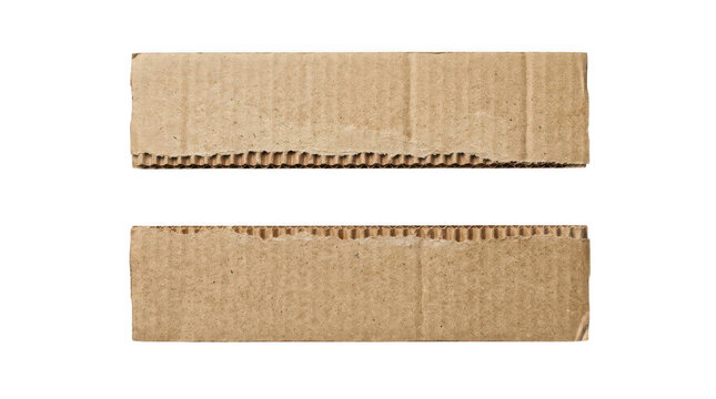 Two torn pieces of brown corrugated cardboard isolated on transparent background