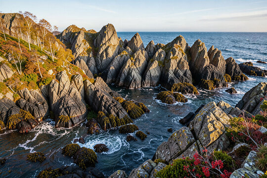 Senja Island Coastal Granite Horns and Autumn Tundra Under Afternoon Sun