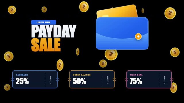 Animated Payday Sale Wallet Floating Coins Motion Graphic Overlay
