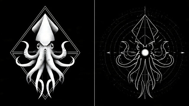 Mythical Celestial Squid Artwork Design Illustration.