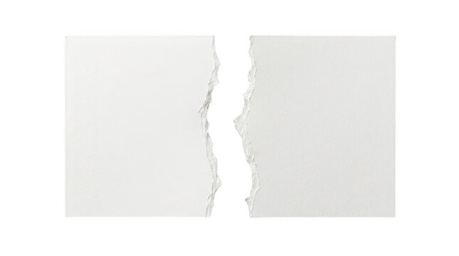 Two torn white paper pieces isolated on transparent background