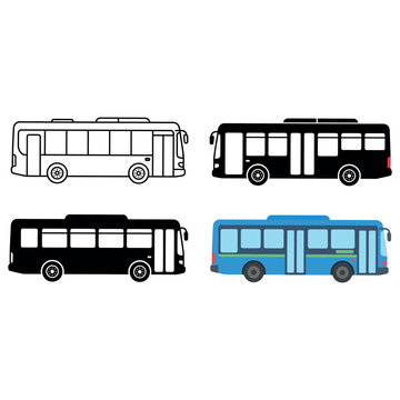 Set of four city bus icons isolated on transparent background, isolated on white background, Vector