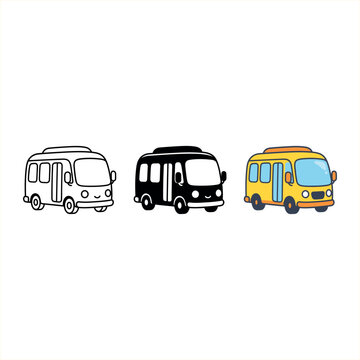 Cute cartoon bus icon set isolated on transparent background, isolated on white background, Vector