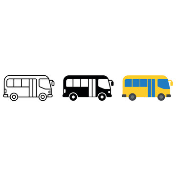 Set of three school bus icons isolated on transparent background, isolated on white background, Vector