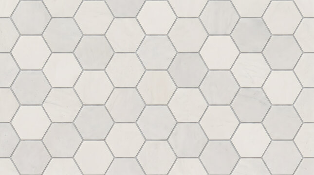 White marble hexagonal mosaic tile texture background modern honeycomb geometric grid pattern wall for luxury bathroom floor and kitchen backsplash