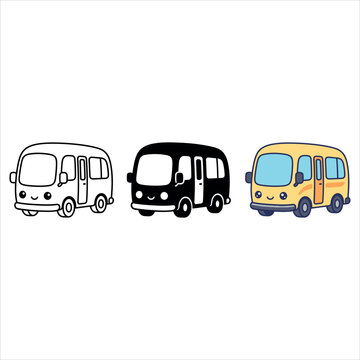 Cute cartoon bus icon set isolated on transparent background, isolated on white background, Vector