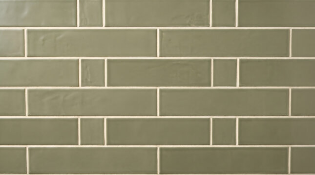 Sage Olive Green Staggered Rectangular Ceramic Tile Texture Background Wall Backsplash Bathroom Kitchen Surface Interior Design Pattern