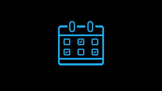 Animation of a calendar icon with checkmarks on a black background, representing planning and organization.