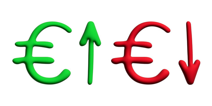 3d euro currency symbol Growth and fall profit with arrow up and down Element for design