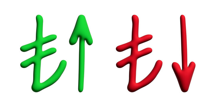 3d turkish lira currency symbol Growth and fall profit with arrow up and down Element for design