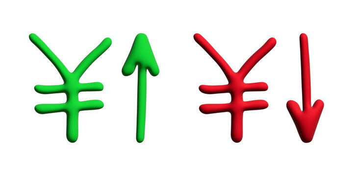 3d yen currency symbol Growth and fall profit with arrow up and down Element for design