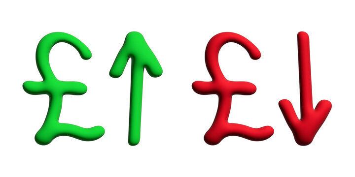 3d british pound currency symbol Growth and fall profit with arrow up and down Element for design