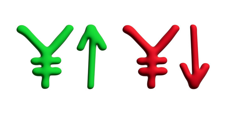 3d yen currency symbol Growth and fall profit with arrow up and down Element for design