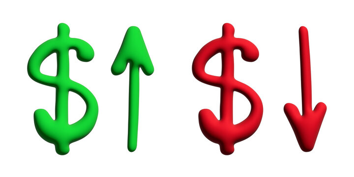 3d dollar currency symbol Growth and fall profit with arrow up and down Element for design