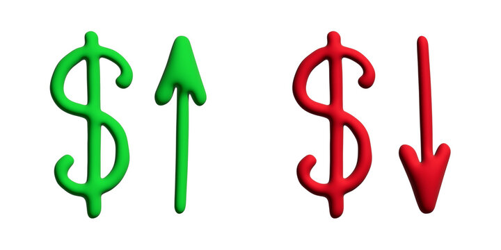 3d dollar currency symbol Growth and fall profit with arrow up and down Element for design