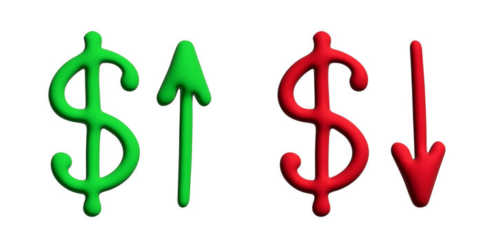 3d dollar currency symbol Growth and fall profit with arrow up and down Element for design