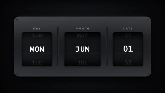Sleek minimalist digital calendar display with flip clock style date and month, concept for a 2027 countdown timer, ideal for new year promotions, event announcements, and project deadlines.