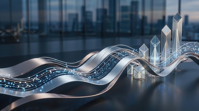 Futuristic Digital Data Network with Graphs and Data Visualization in Modern Office