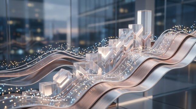 Modern Financial Data Visualization with Graphs and Digital Effects in Office Environment