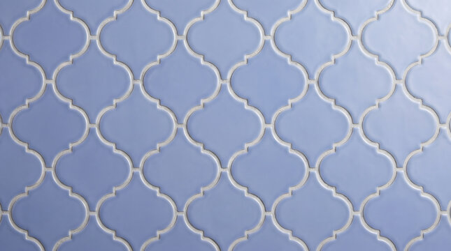 Light blue arabesque ceramic tile texture pattern, decorative moroccan lantern shape tiles wall background for bathroom kitchen interior design architecture