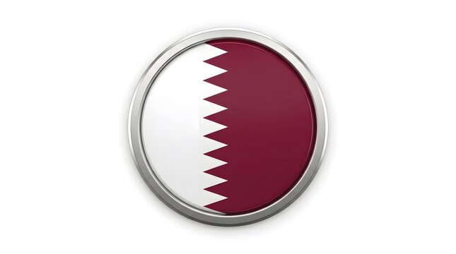 3d render of a circular badge with the national flag of qatar isolated on white background