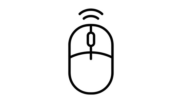 Computer mouse icon represents a wireless connection with a clear black line design on a white background.