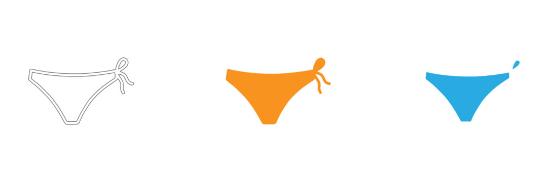 Three bikini bottoms in different styles and colors on a white background