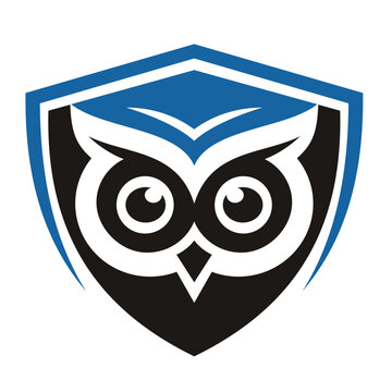 Owl with shield minimalist logo design vector.