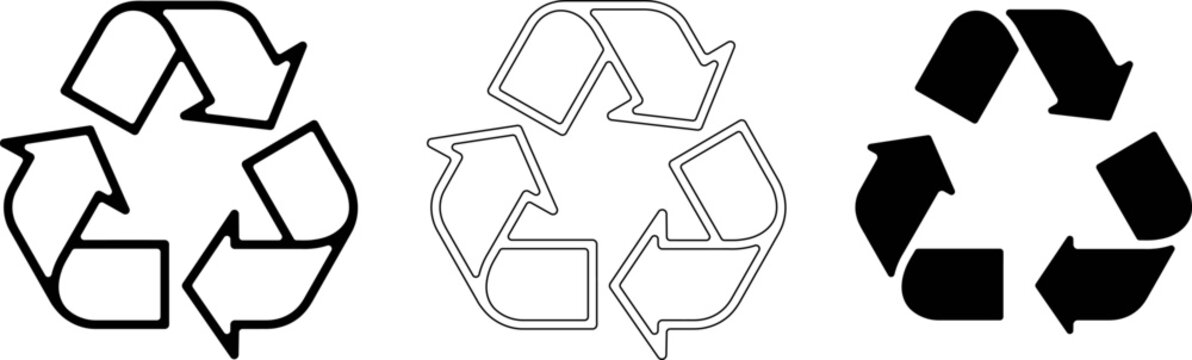 Recycle symbol icon in solid black and outline represents environmental sustainability and waste reduction
