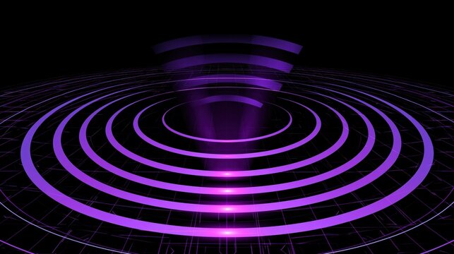 Pulsating purple concentric circles emanate from a central point against a dark background.