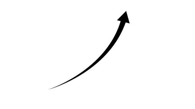 Black upward curved arrow icon on clean white background, dynamic growth and progress symbol for business success, financial increase, development, direction, movement and analytics