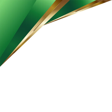 Abstract Green and Gold Corner Background Vector with Geometric Metallic Gradient Bands