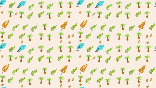 Stylized leaves and potted palm trees pattern