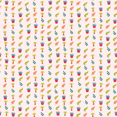 Fototapeta premium Stylized potted plants and leaves pattern
