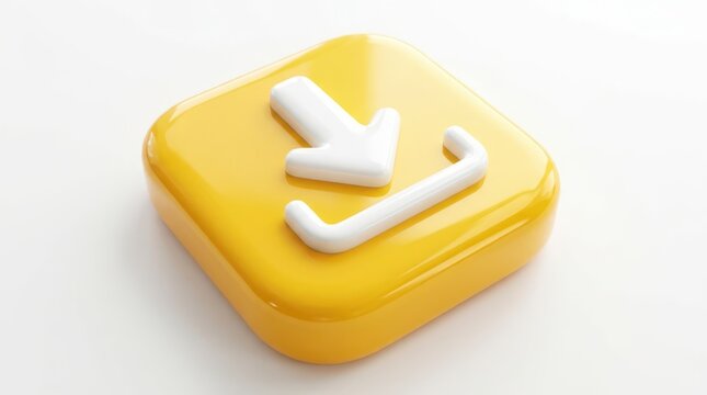 3d render of a download icon on a yellow button, isolated on white background