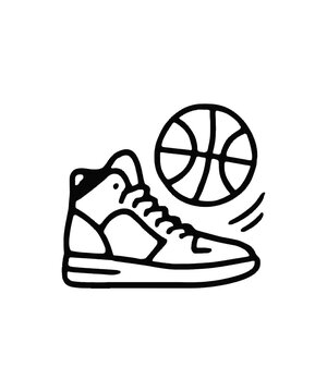 Basketball Sneaker and Bouncing Ball Line Art Icon Vector