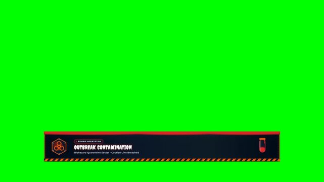 Zombie outbreak warning lower third banner with green screen overlay background