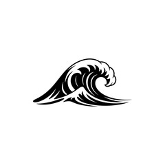 Fototapeta premium A black and white vector illustration of a powerful curling ocean wave. This clean, dynamic silhouette is perfect for surfing, coastal, and environmental branding.